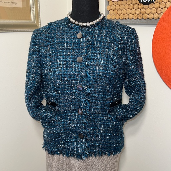 Blue Tweed Jacket Black Label By Chico’s Sz. 00 - Picture 4 of 7